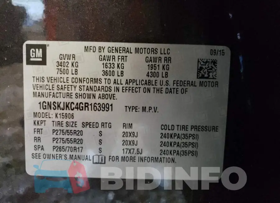 1GNSKJKC4GR163991 Photo# 10