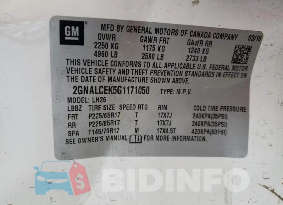 2GNALCEK5G1171050 Photo# 10