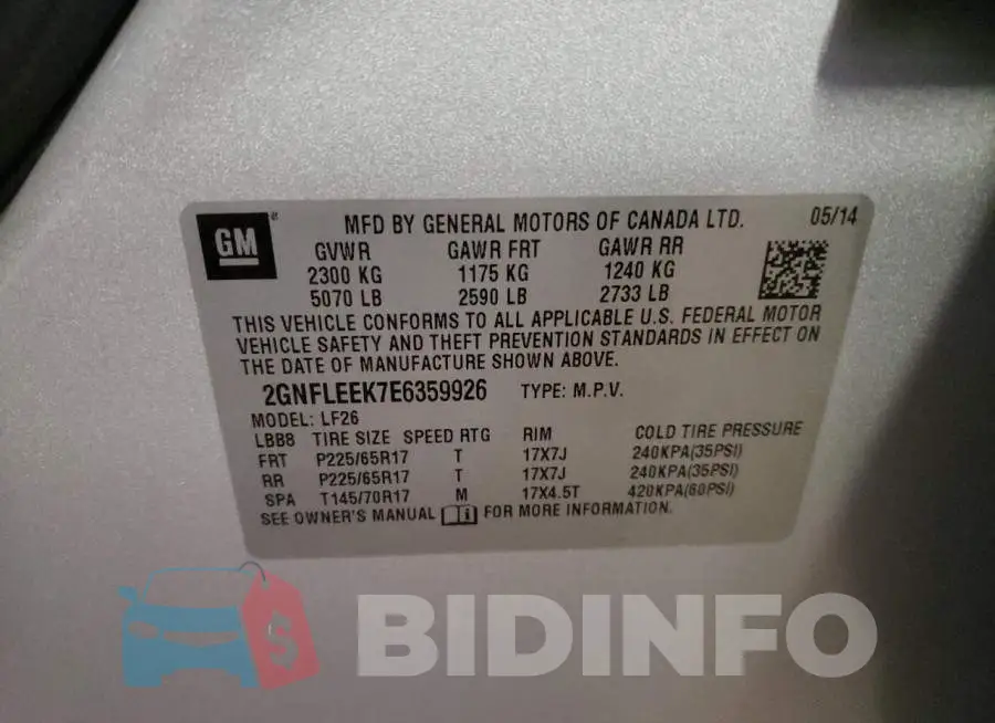 2GNFLEEK7E6359926 Photo# 10