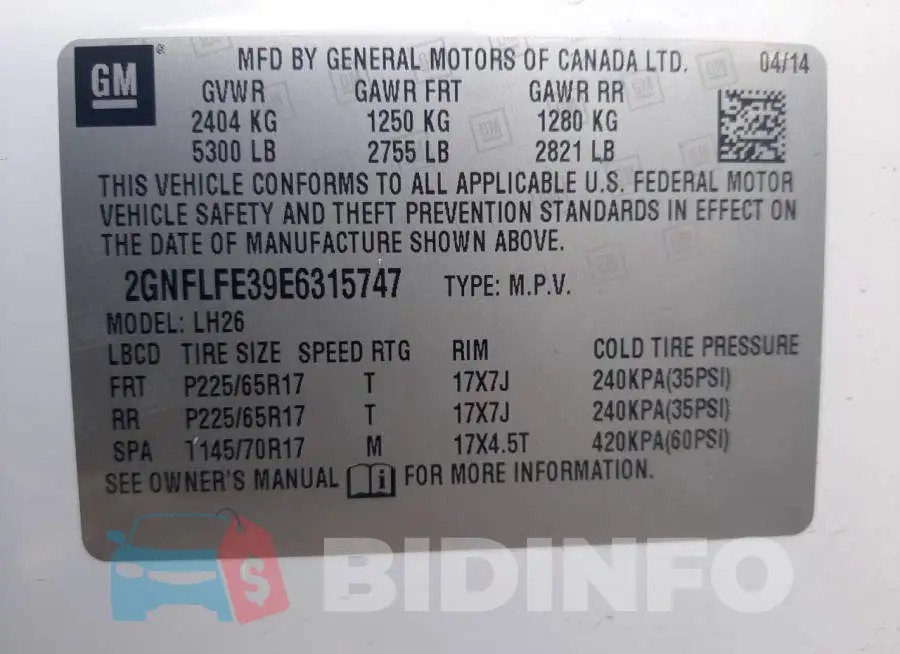 2GNFLFE39E6315747 Photo# 10