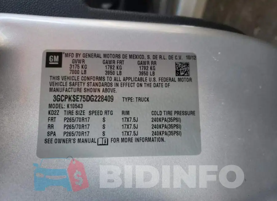 3GCPKSE75DG228409 Photo# 10