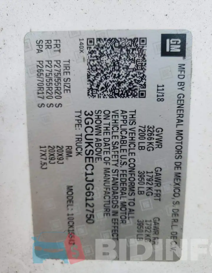 3GCUKSEC1JG612750 Photo# 12