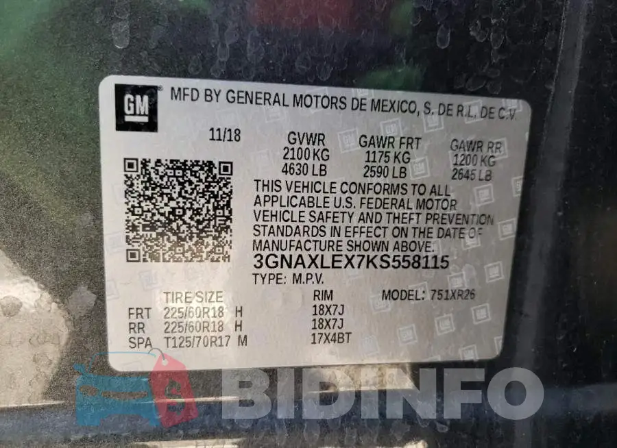3GNAXLEX7KS558115 Photo# 10