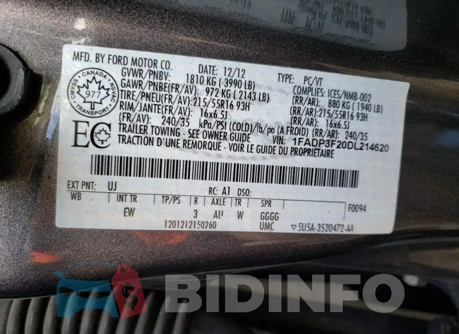 1FADP3F20DL214620 Photo# 10