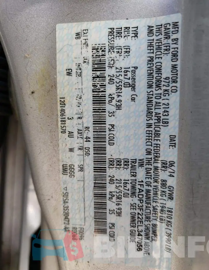 1FADP3F22EL347056 Photo# 10
