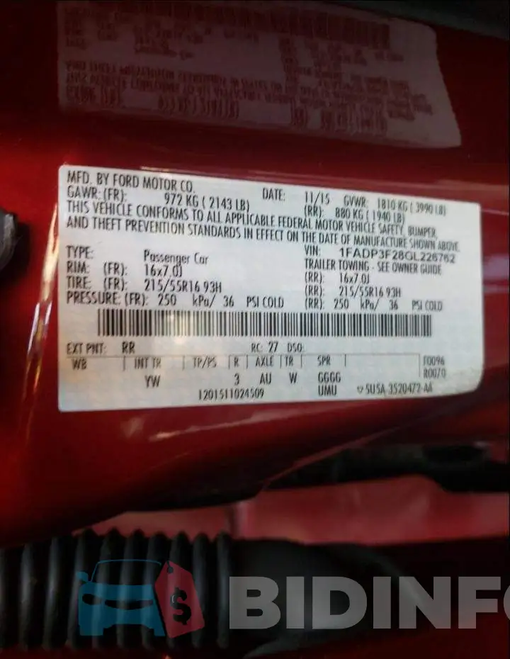 1FADP3F28GL226762 Photo# 10