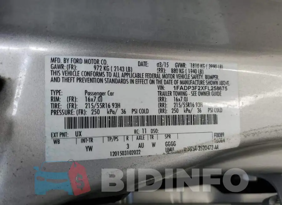 1FADP3F2XFL258675 Photo# 10
