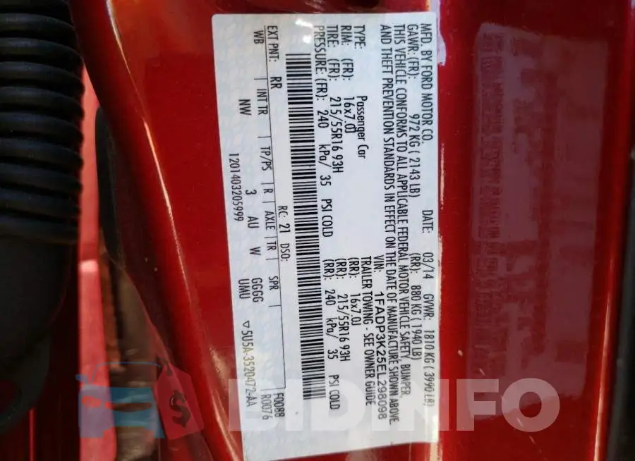 1FADP3K25EL298098 Photo# 10