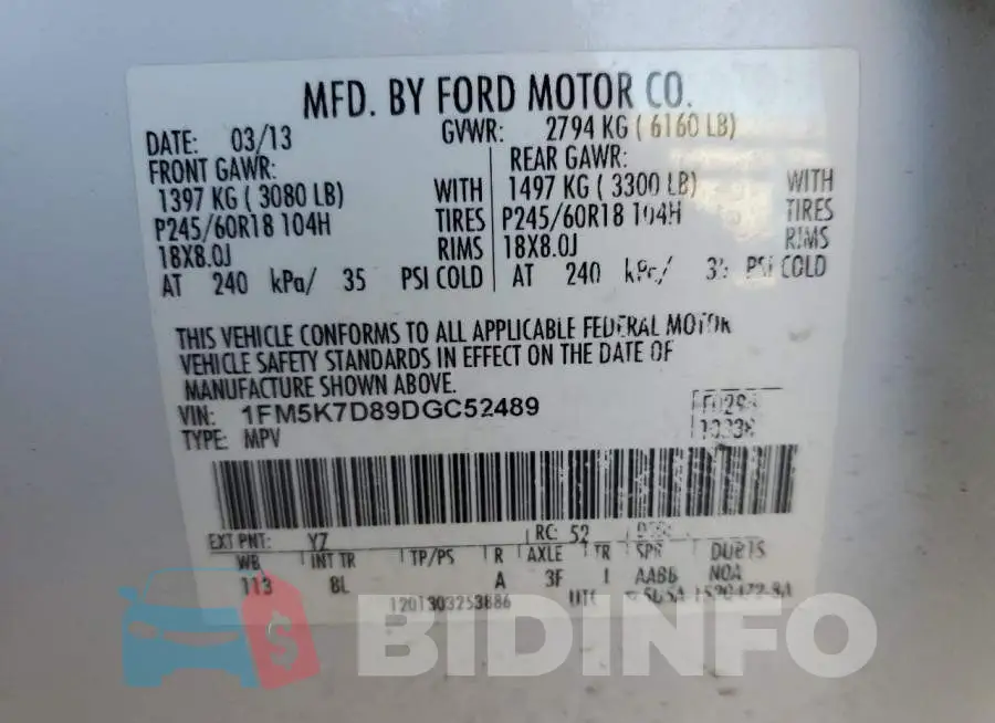 1FM5K7D89DGC52489 Photo# 10