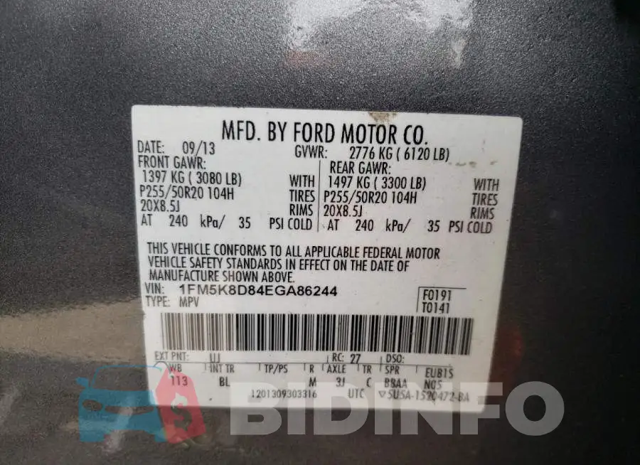 1FM5K8D84EGA86244 Photo# 10