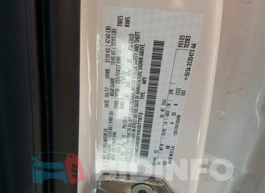 1FMCU9GD1HUD77872 Photo# 10