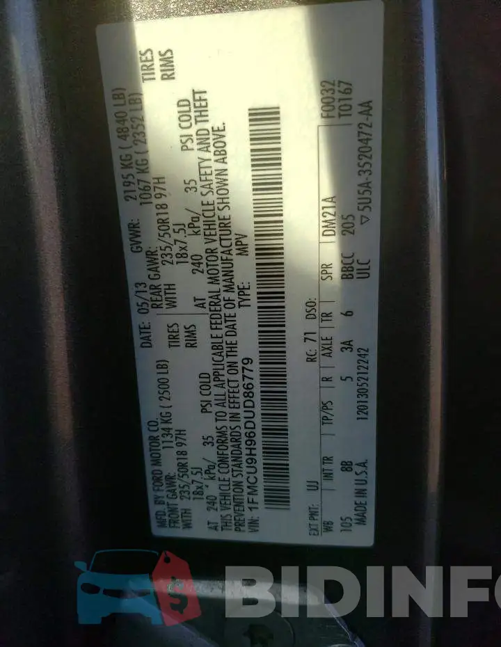 1FMCU9H96DUD86779 Photo# 10