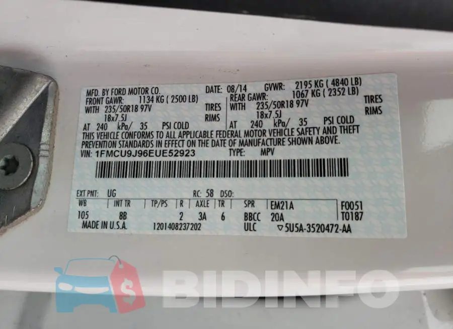 1FMCU9J96EUE52923 Photo# 10