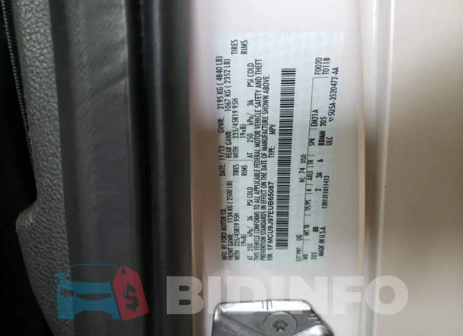 1FMCU9J97EUB65087 Photo# 10