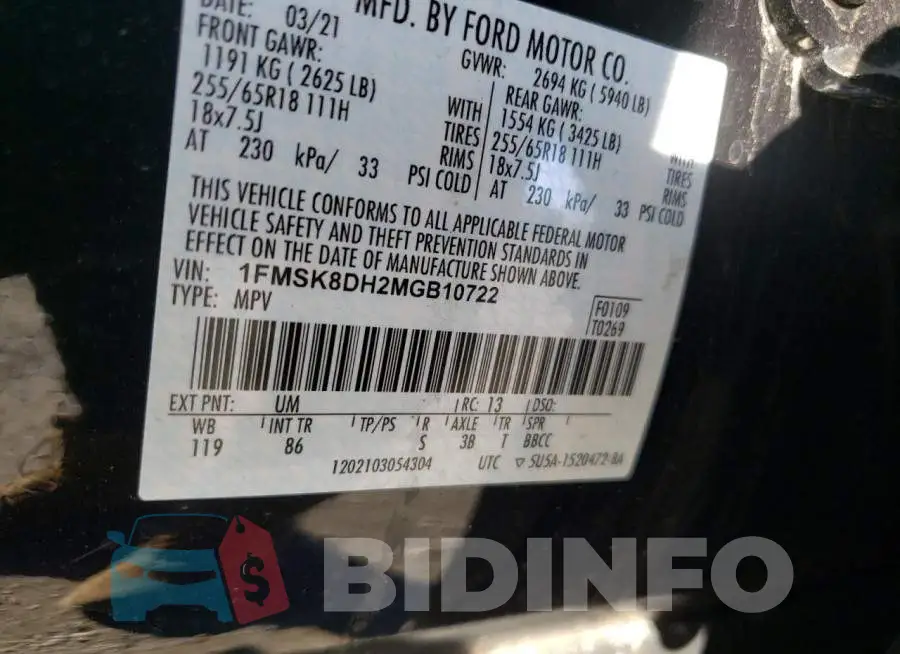 1FMSK8DH2MGB10722 Photo# 12