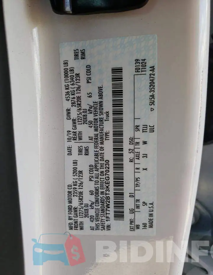 1FT7W2BT3KEG70230 Photo# 10
