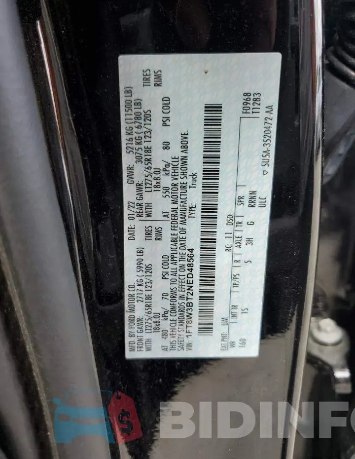 1FT8W3BT2NED48564 Photo# 10