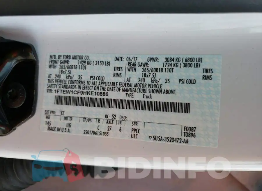 1FTEW1CF9HKE10886 Photo# 13