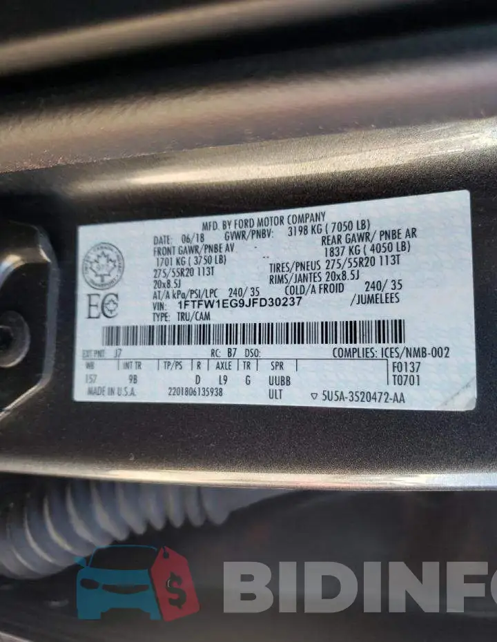 1FTFW1EG9JFD30237 Photo# 10