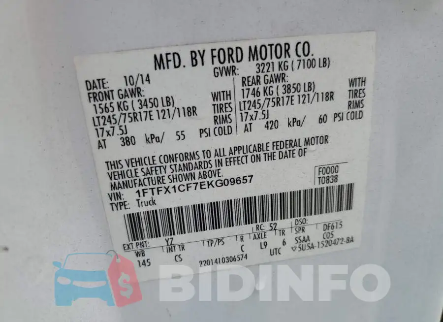 1FTFX1CF7EKG09657 Photo# 10