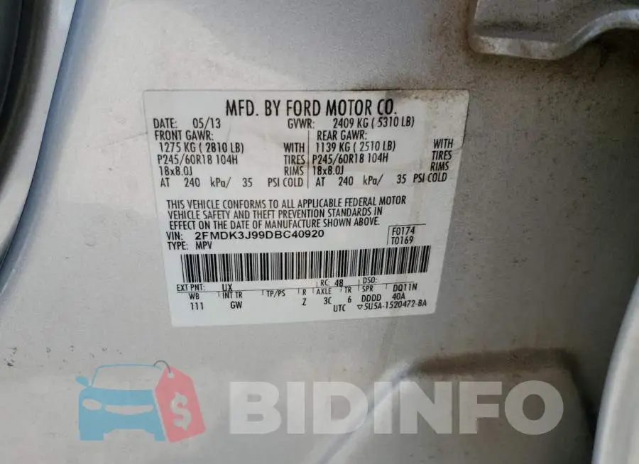 2FMDK3J99DBC40920 Photo# 10