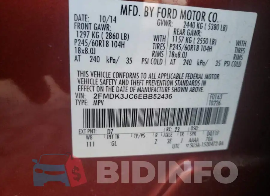 2FMDK3JC6EBB52436 Photo# 10