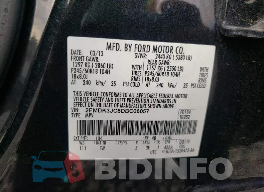 2FMDK3JC8DBC06057 Photo# 14