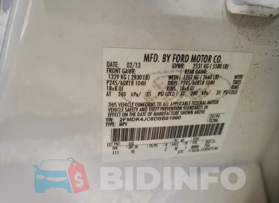 2FMDK4JC6DBB81990 Photo# 13