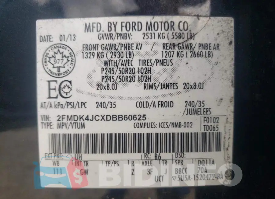 2FMDK4JCXDBB60625 Photo# 10