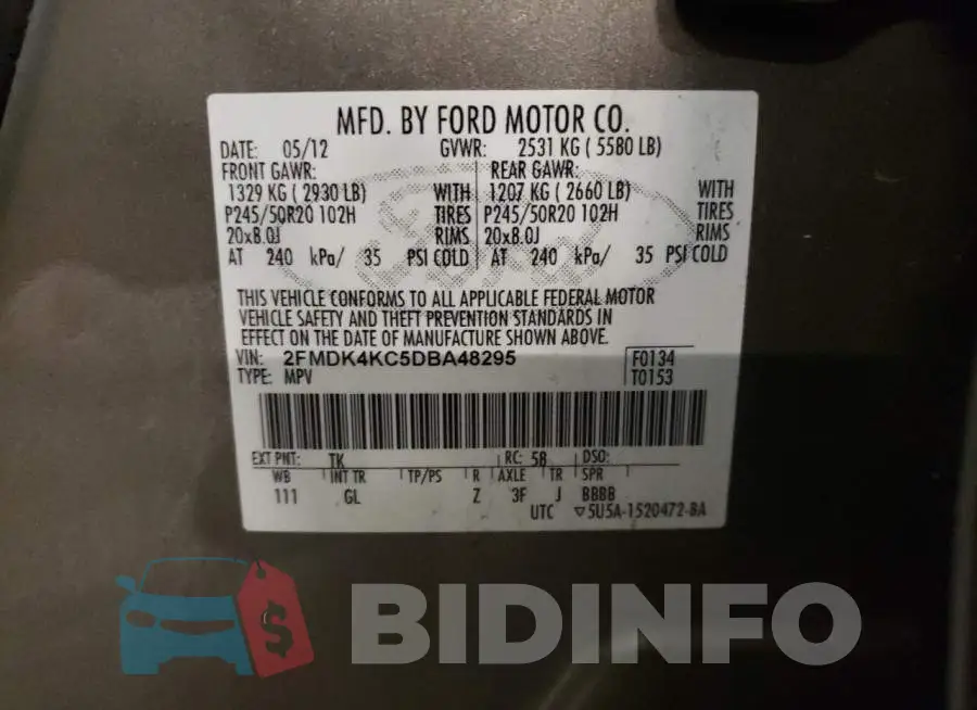 2FMDK4KC5DBA48295 Photo# 10