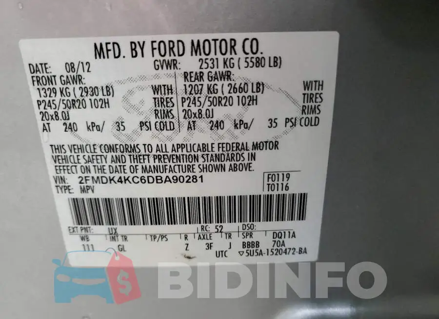 2FMDK4KC6DBA90281 Photo# 12