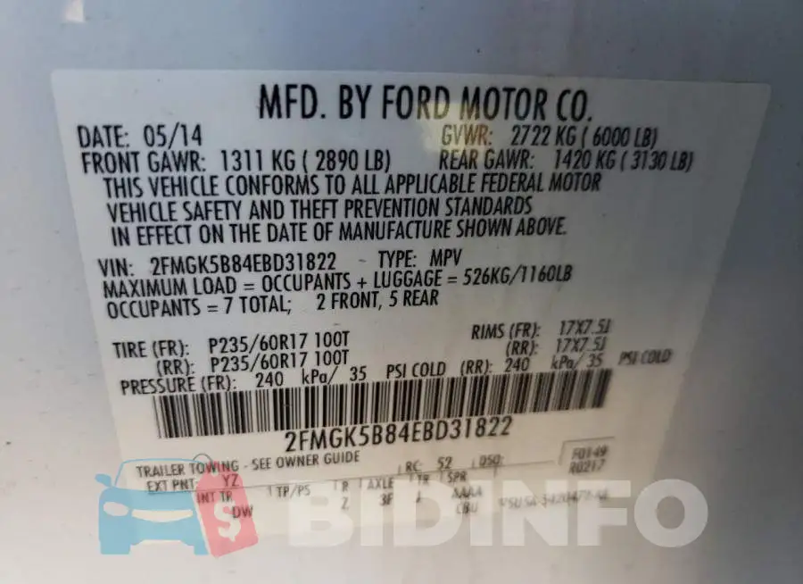 2FMGK5B84EBD31822 Photo# 10