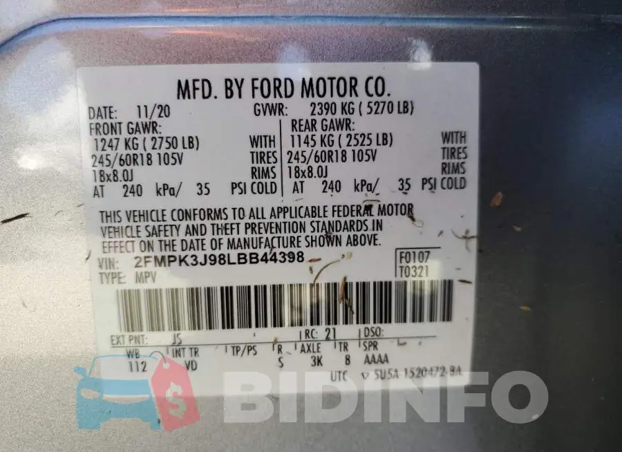 2FMPK3J98LBB44398 Photo# 10
