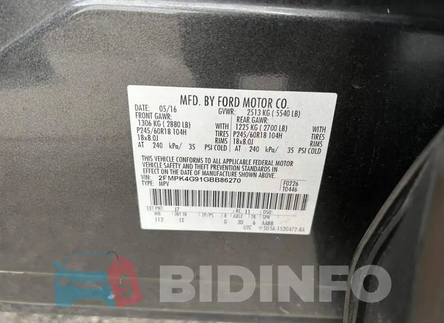2FMPK4G91GBB86270 Photo# 11