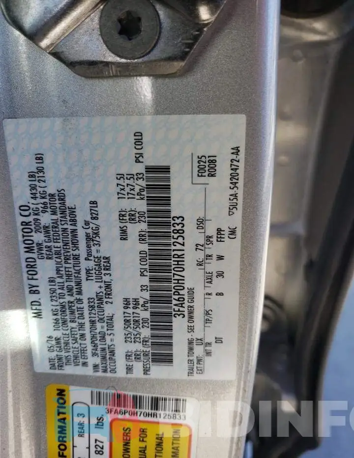 3FA6P0H70HR125833 Photo# 10