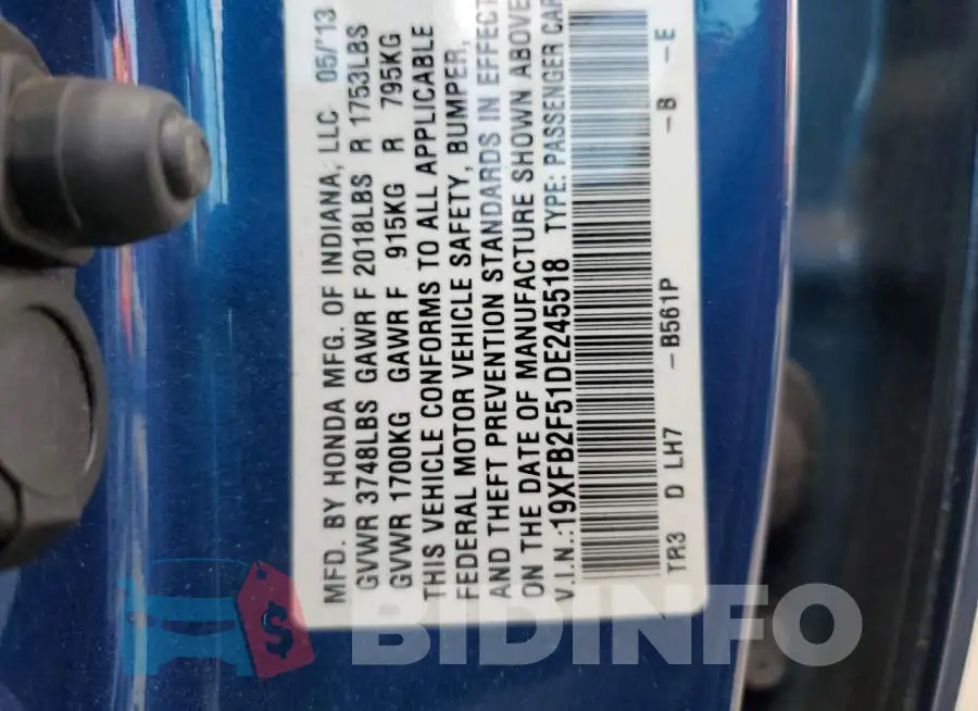19XFB2F51DE245518 Photo# 10