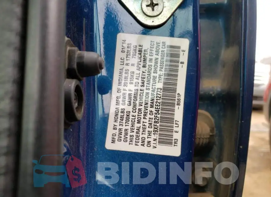 19XFB2F54EE212773 Photo# 10