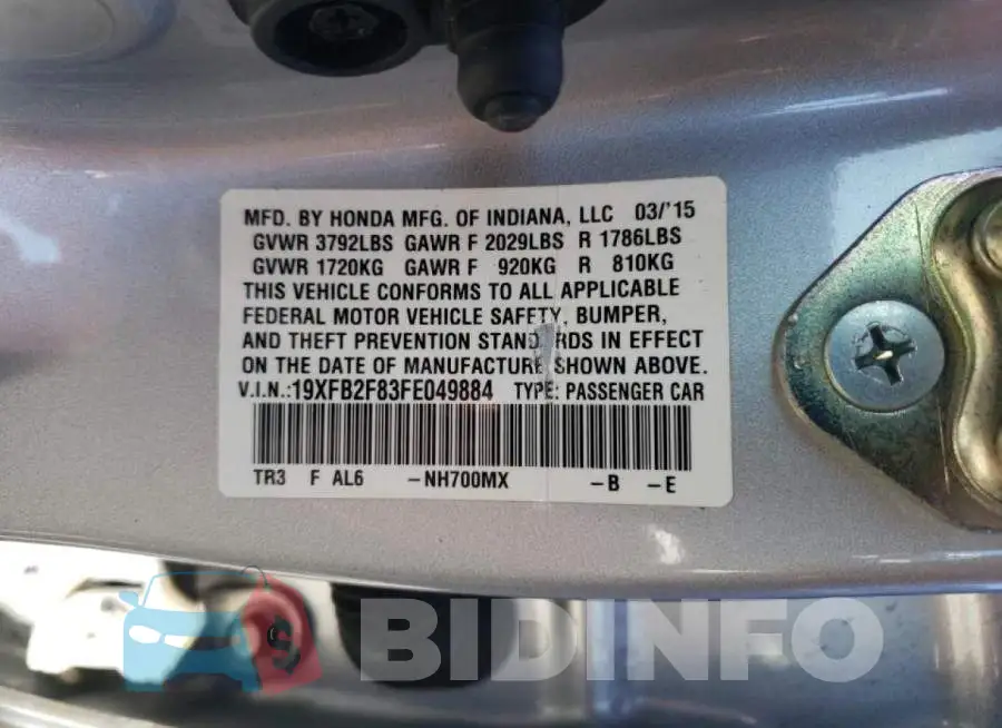 19XFB2F83FE049884 Photo# 10