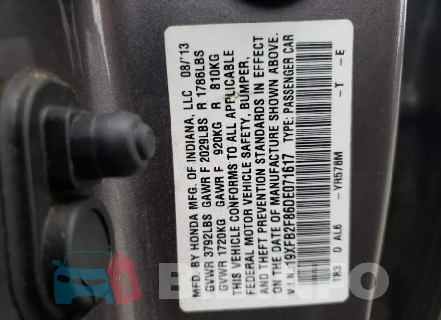19XFB2F86DE071617 Photo# 12
