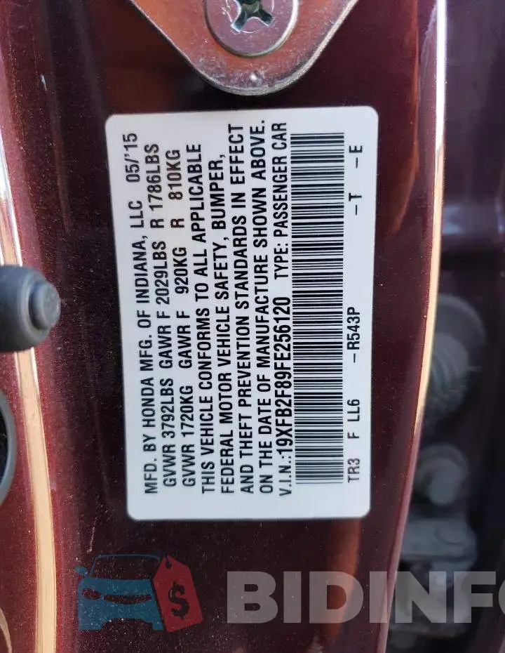 19XFB2F89FE256120 Photo# 12