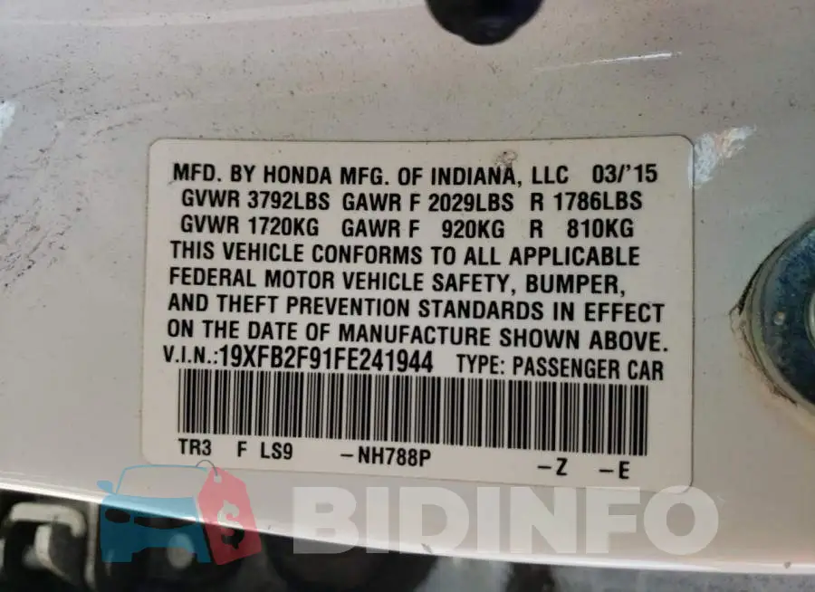19XFB2F91FE241944 Photo# 10
