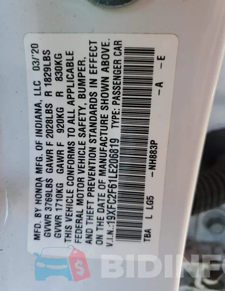 19XFC2F61LE206819 Photo# 10
