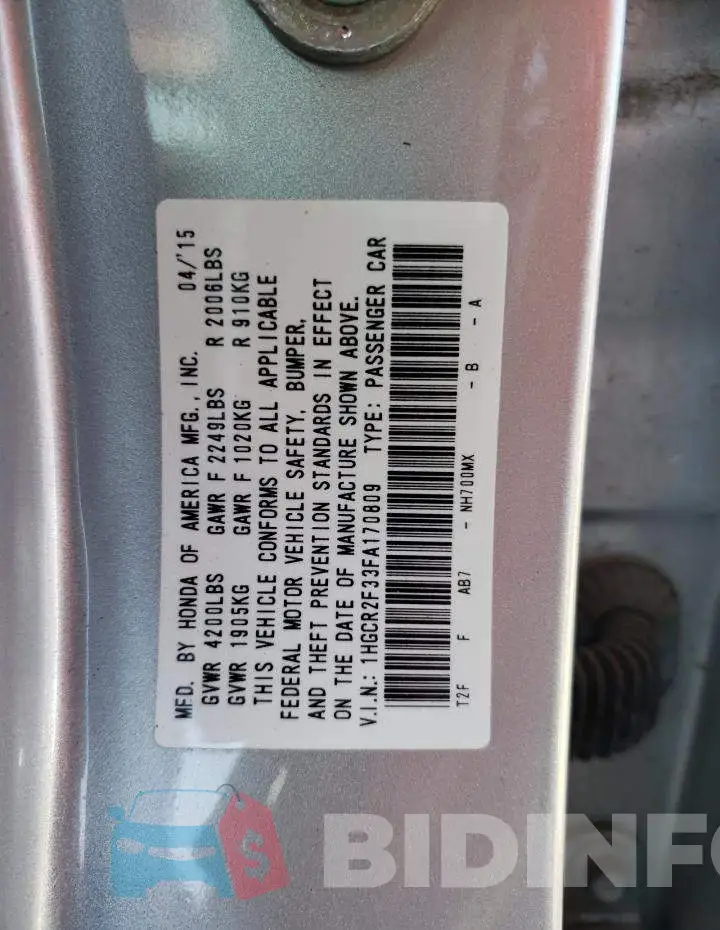 1HGCR2F33FA170809 Photo# 10