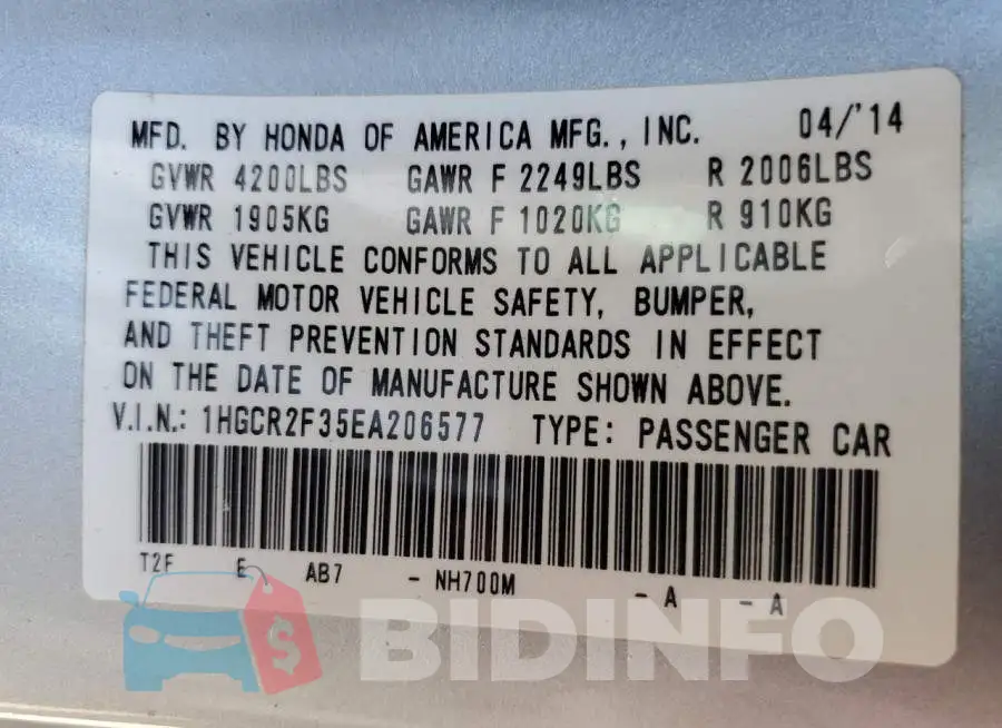 1HGCR2F35EA206577 Photo# 10