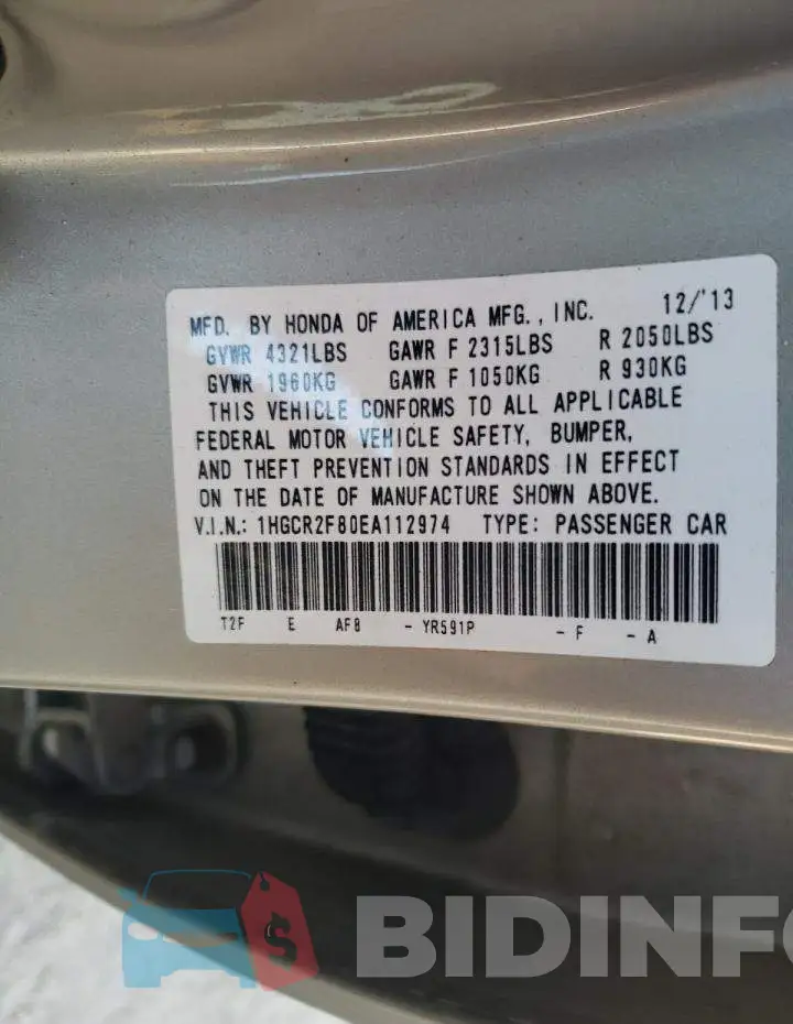 1HGCR2F80EA112974 Photo# 12