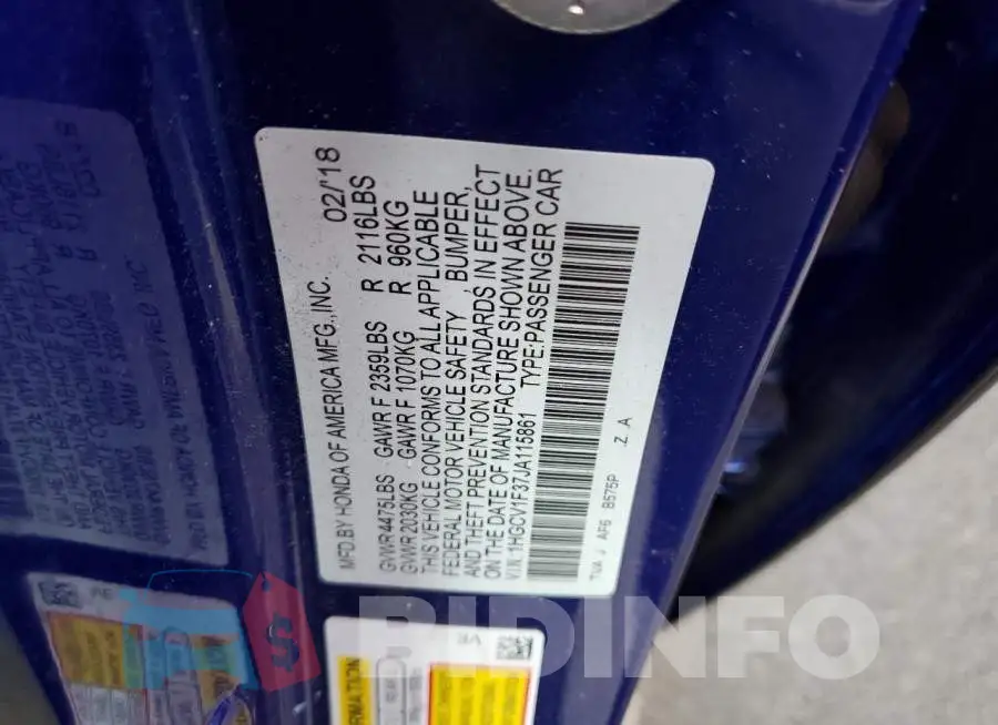 1HGCV1F37JA115861 Photo# 10