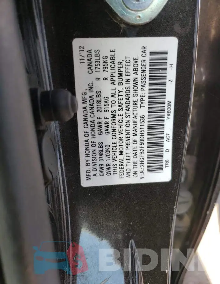 2HGFB2F50DH511536 Photo# 10