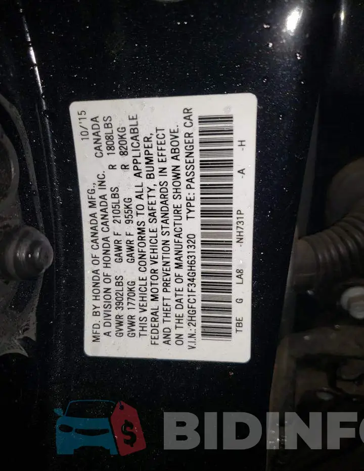 2HGFC1F34GH631320 Photo# 10