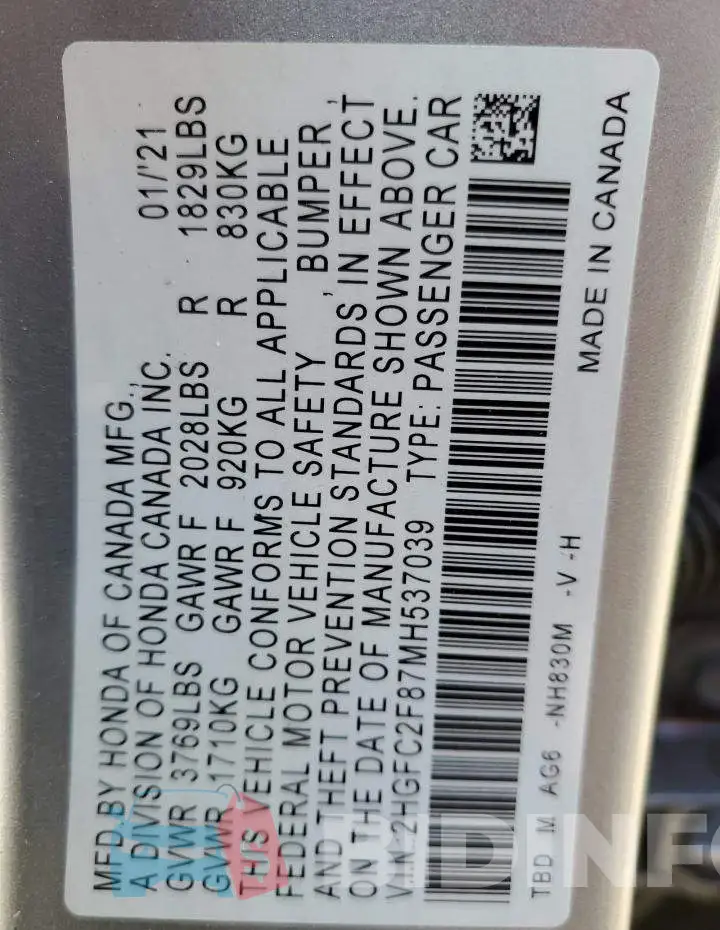 2HGFC2F87MH537039 Photo# 10