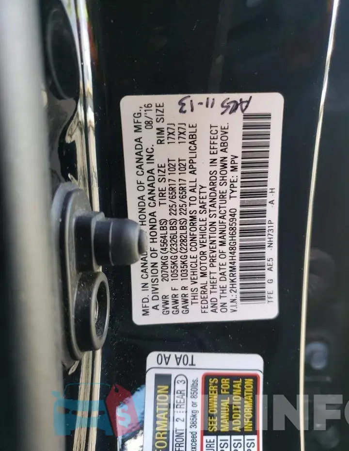 2HKRM4H48GH685940 Photo# 10